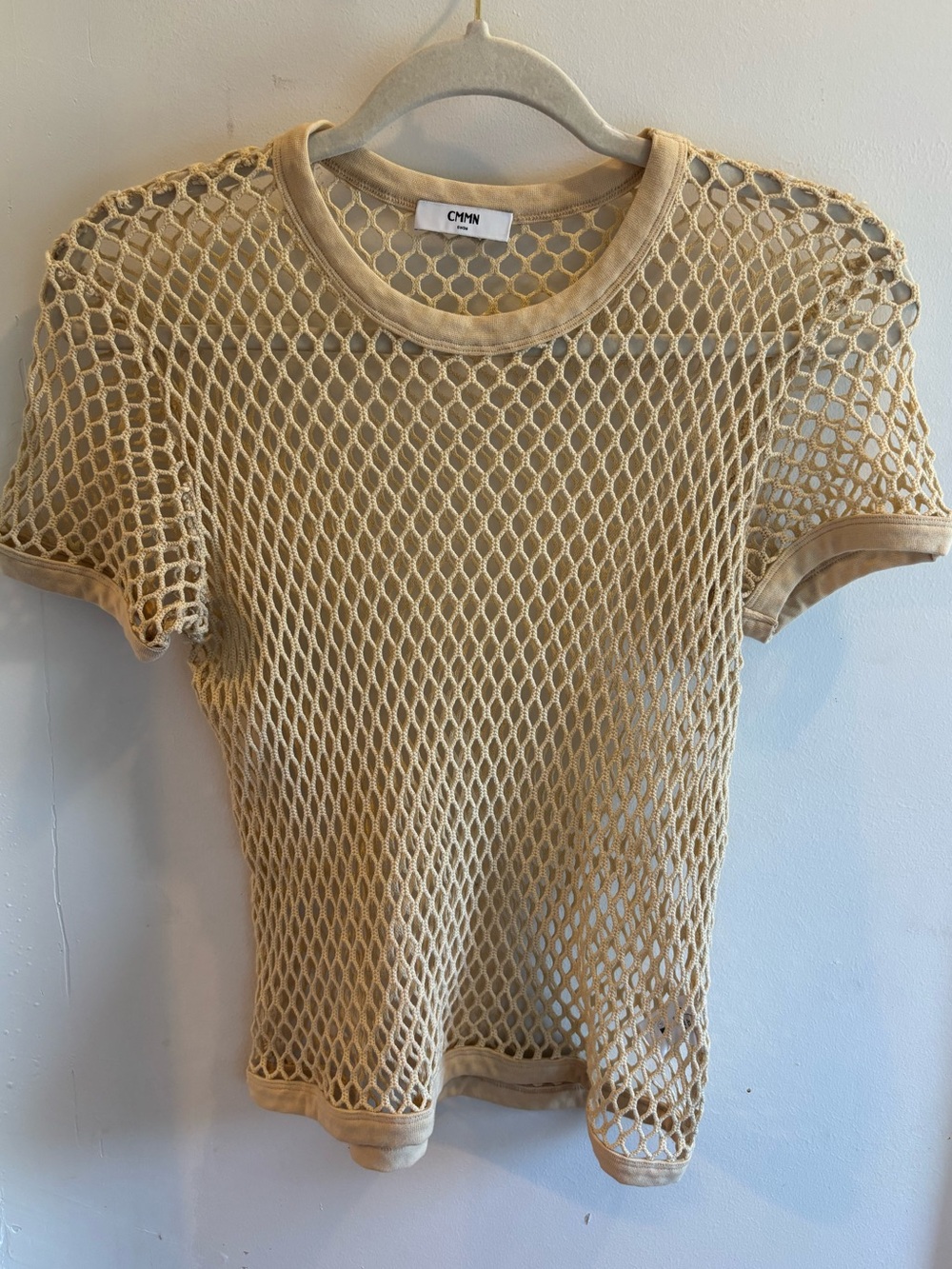CMMN Beige Open-Knit Short Sleeve Tee